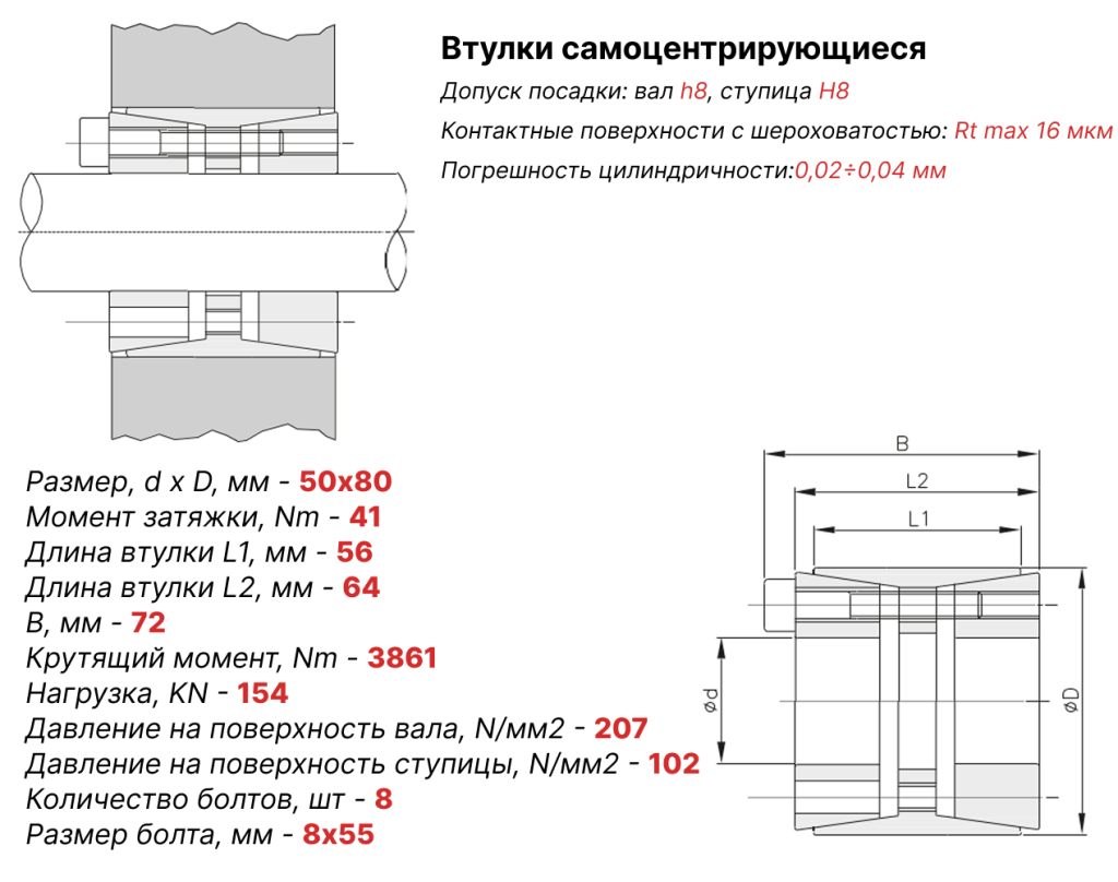 Чертеж втулка зажимная 50х80
